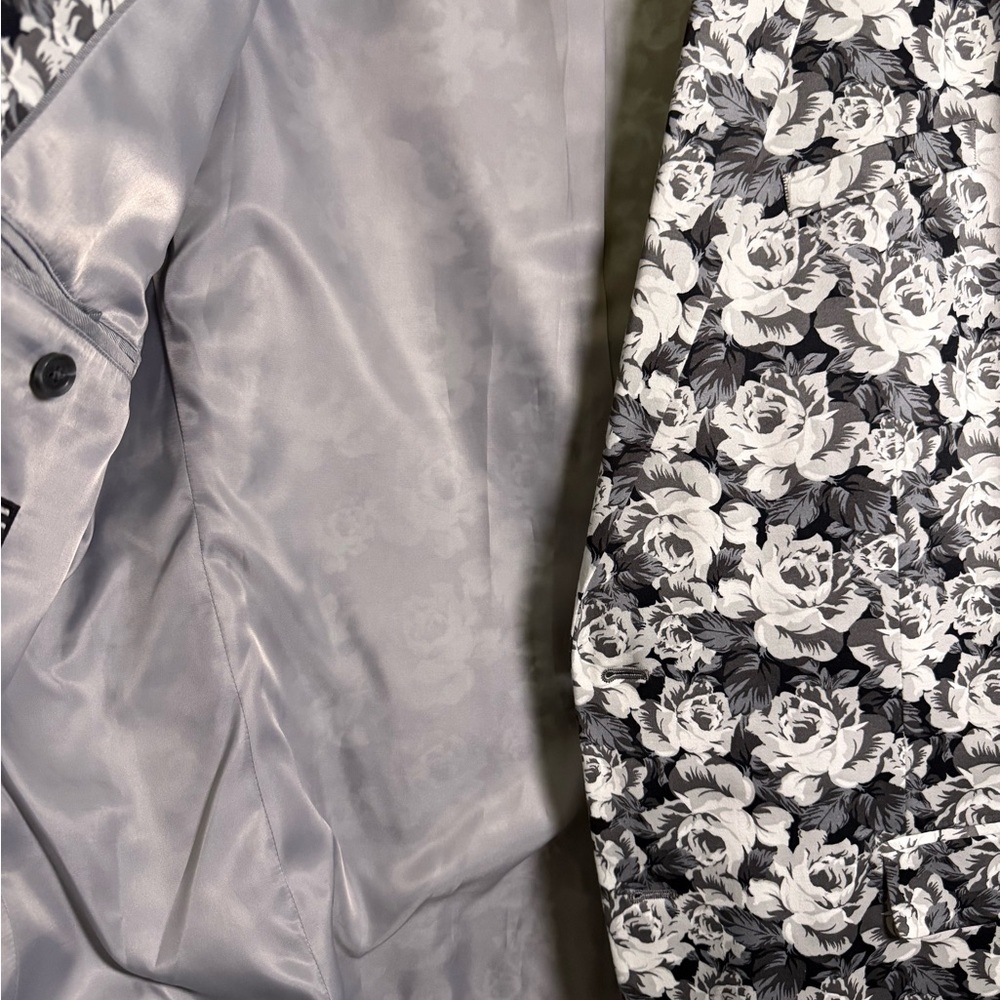 JF J Ferrar Black White Floral Slim Fit Blazer Jacket Size 46R Modern Statement - Picture 5 of 8